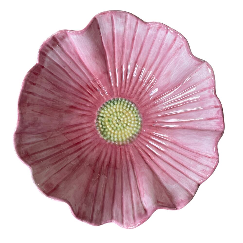 MAXCERA Pink Flower Ceramic Serving Bowl 12in Spring Easter New - Picture 9 of 13